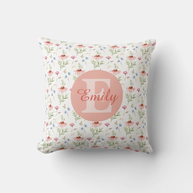Almofada Floral Monogram Name Trow Pillow For Girls (Frente)