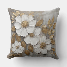 Almofada Floral Ousado Branco Dourado Cinza