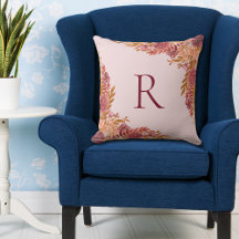 Floral Outono Dourado Monogramado Borgonha