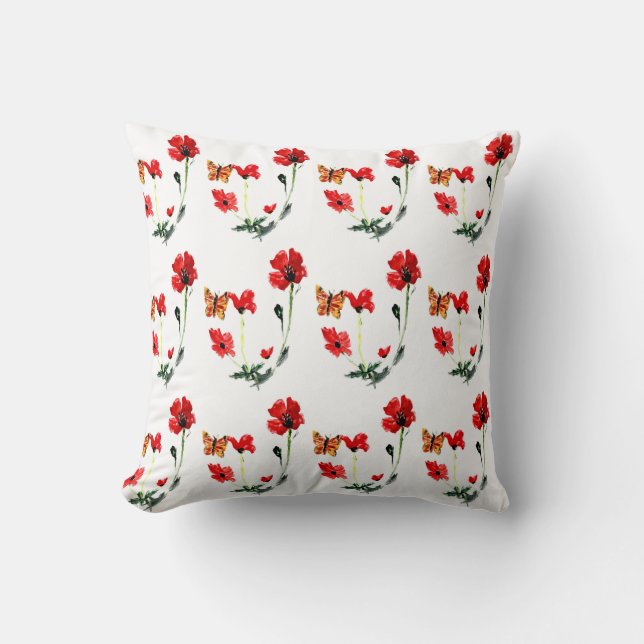Almofada Floral Padrão Borboleta Vermelha (Frente)