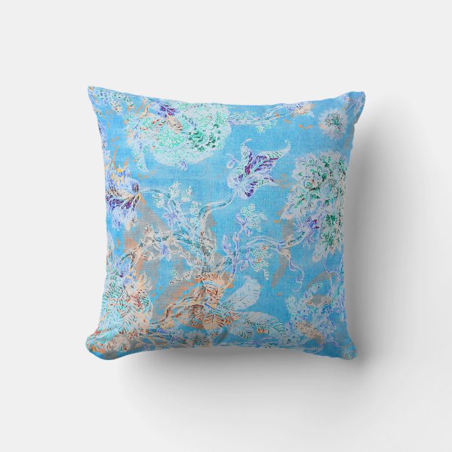 Almofada Floral pastel azul bonito (Frente)