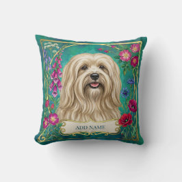 Almofada Floral Personalizada Lhasa Apso Creme