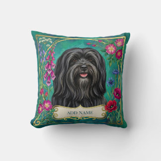 Almofada Floral Personalizada Lhasa Apso Preta