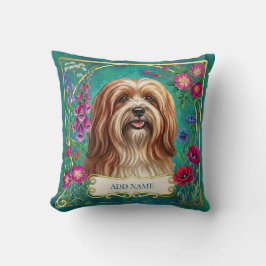 Almofada Floral Personalizada Lhasa Apso Vermelho