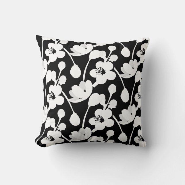 Almofada Floral Preto Branco Moderno (Frente)
