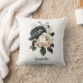 Almofada Floral Preto de Cor de Água Bonito Personalizada
