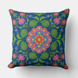 Almofada Floral Rangoli Padrão Deep Blue Travesseiro ou Cus