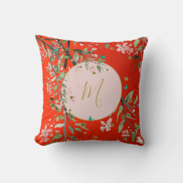 Almofada Floral Red Elegante Rosa Dourada Chinoiserie