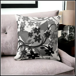 Almofada [Floral Retro] Desenho Gráfico Botânico Cinza