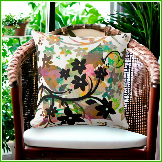 Almofada [Floral Retro] Desenho Gráfico Botânico Multicolor (Choose from 8 Different Color Patterns)