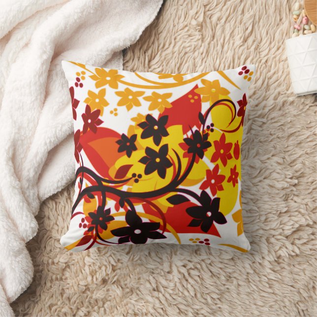 Almofada [Floral Retro] Design Gráfico Botânico Laranja (Cobertor)