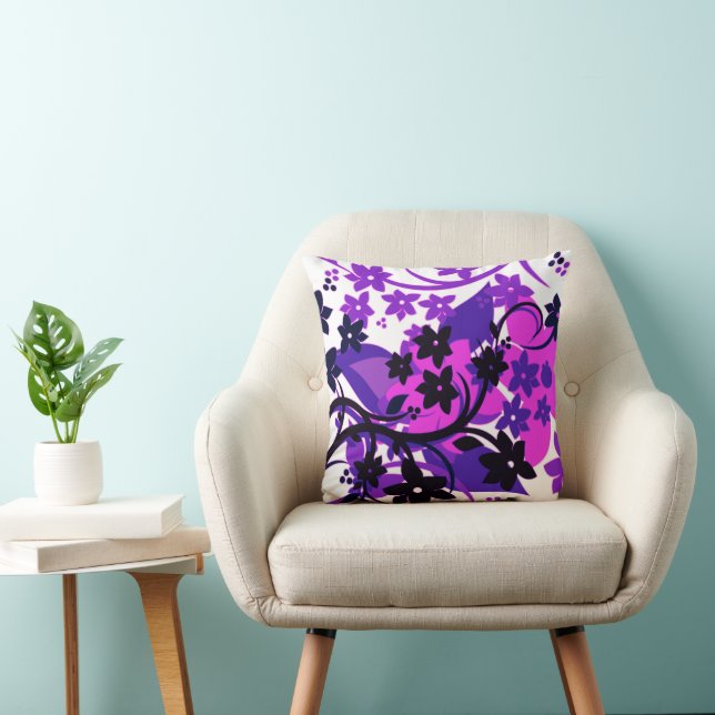 Almofada [Floral Retro] Design Gráfico Botânico Roxo (Cadeira)