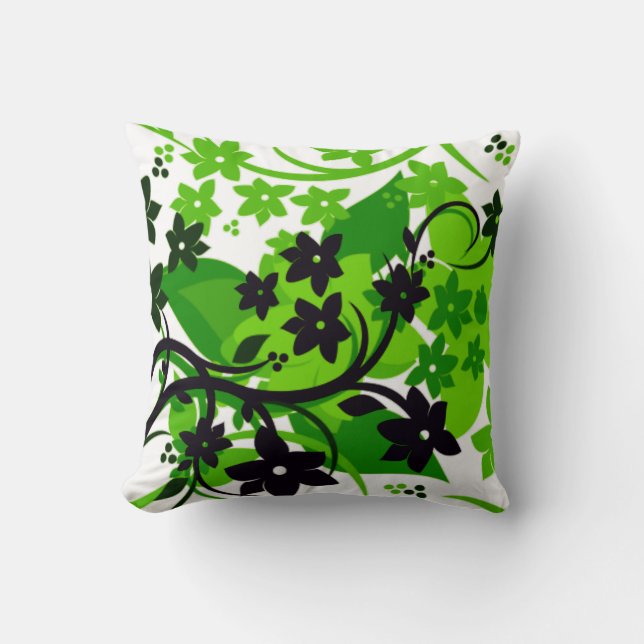 Almofada [Floral Retro] Design Gráfico Botânico Verde (Frente)