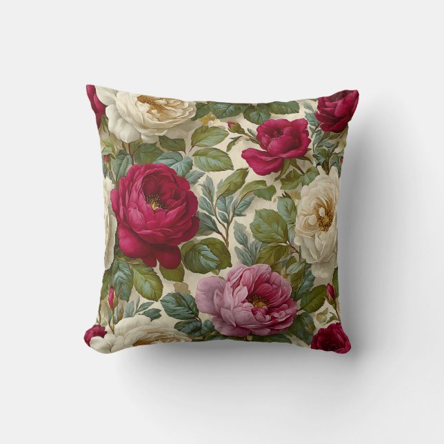 Almofada Floral Romântico Chic Botânico Vintage (Frente)