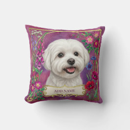 Almofada Floral Rosa de Cachorro Maltês Personaliz