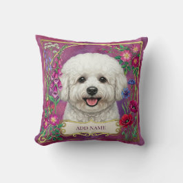 Almofada Floral Rosa Personalizada Bichon Frise