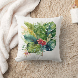 Almofada Floral Rosa Tropical Verde Folhas de Palmeira Verd