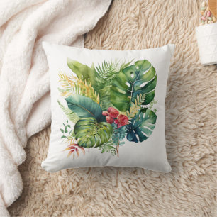 Almofada Floral Rosa Tropical Verde Folhas de Palmeira Verd