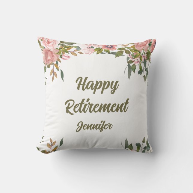 Almofada Floral Rosa Vegetação Rústico Boho Feliz Aposentad (Frente)