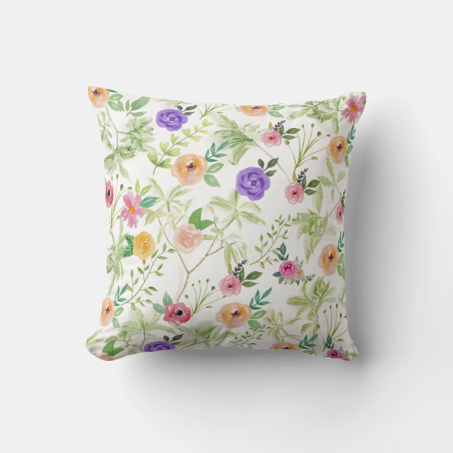 Almofada Floral Rosa Verde Roxo (Frente)
