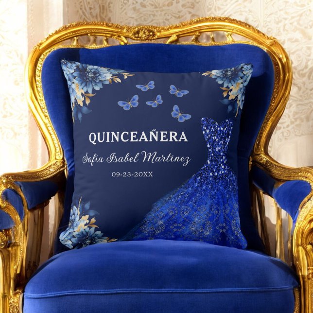 Almofada Floral Royal Blue Princesa Quinceanera (Criador carregado)