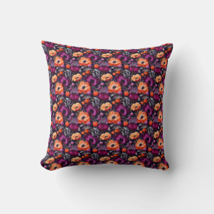Almofada Floral Sem Costura Com Flores Vermelhas, Laranja,