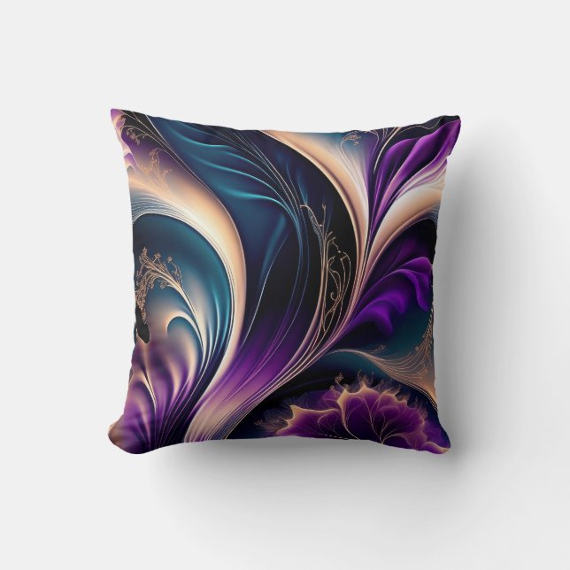 Almofada Floral Symphony - Deep Purple - Gold Abstract Art (Frente)