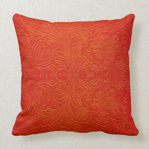 Almofada Floral Teste-Gravado couro do falso do vermelho