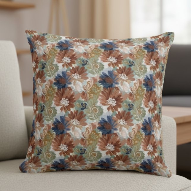 Almofada Floral Throw Pillow - Earth Tones Boho Chic (Floral Throw Pillow - Earth Tones Boho Chic)