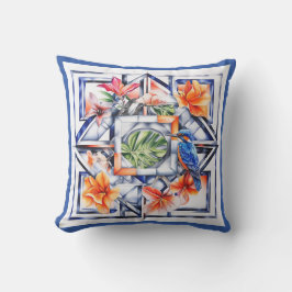Almofada Floral Tropical, Botânico com Pássaro
