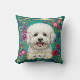 Almofada Floral Turquesa Personalizada Bichon Fris