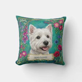 Almofada Floral Turquesa Personalizada com Cão Wes