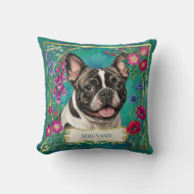 Almofada Floral Turquesa Personalizada do Bulldog 