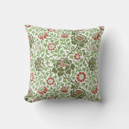 Almofada Floral Verde e Vermelho William Morris Vintage