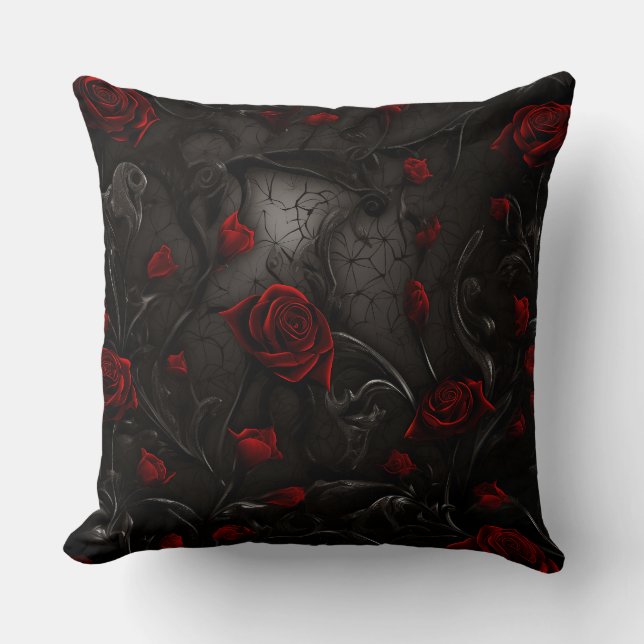 Almofada Floral Vermelho e Preto (Frente)