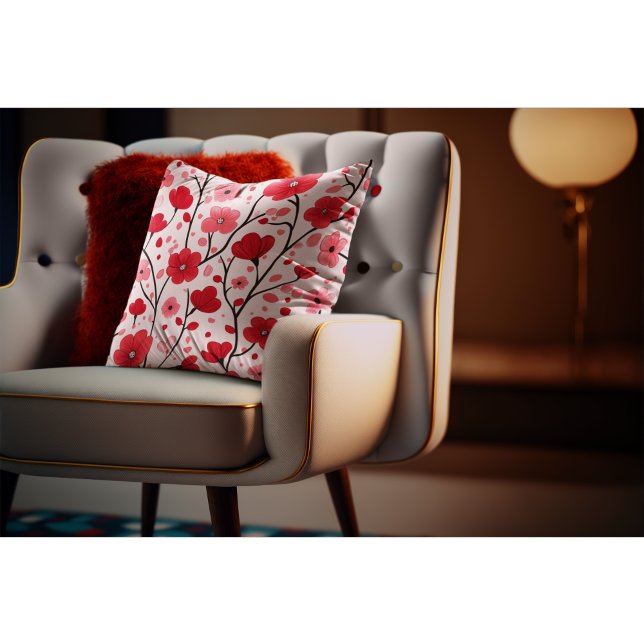 Almofada Floral Vermelho Romântico (Criador carregado)