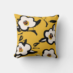 Almofada Floral Vintage de padrão amarelo com esboço na m