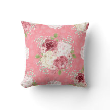 ALMOFADA FLORAL VINTAGE ROSAS PINK Aquarela