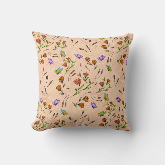 Almofada Floral Whimsy Bloom – Botânico Desenhado à Mão (Frente)
