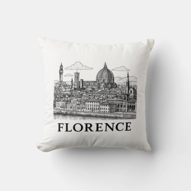 Almofada Florence Cityscape - Arte de Linha da Catedral Duo (Frente)