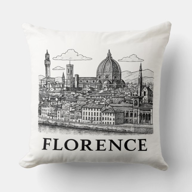 Almofada Florence Cityscape - Arte de Linha da Catedral Duo (Frente)