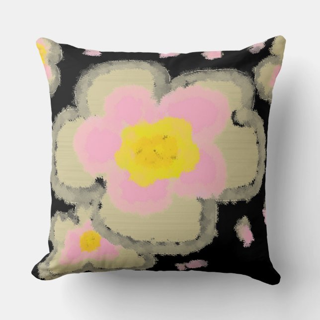 Almofada Flores abstrato (rosa/preto) (Frente)