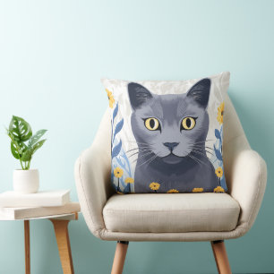 Almofada Flores Amarelas do Gato Azul Russo