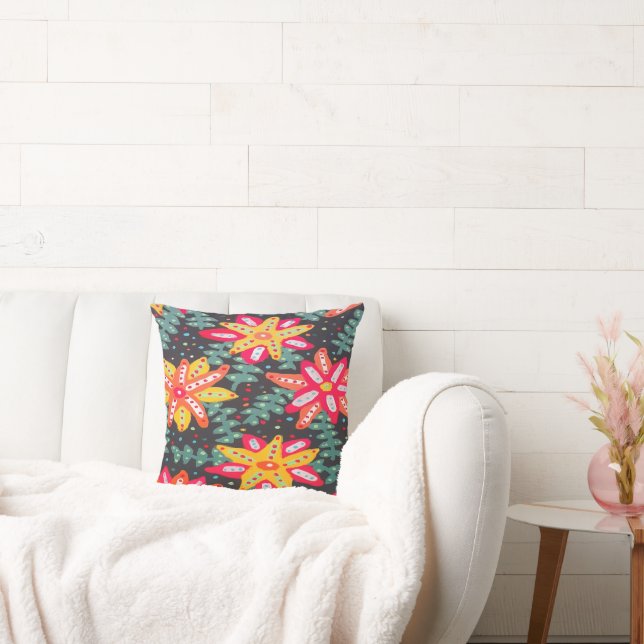 Almofada Flores Amarelas e Laranja Negros (Sofá)