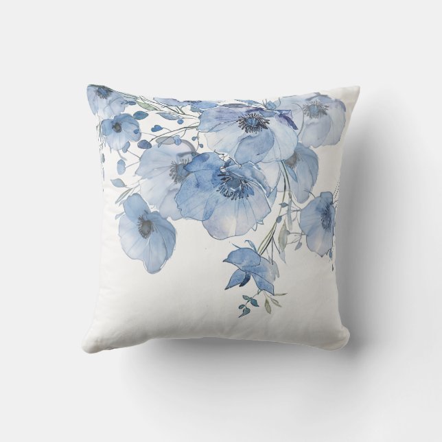Almofada Flores Artísticas em Aquarela Azul (Verso)