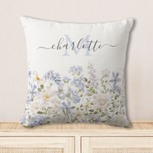 Flores Azuis de Aquarela Monograma Floral Elegante