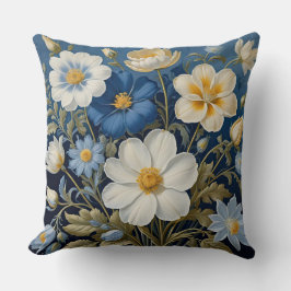 Almofada Flores Azul e Branco