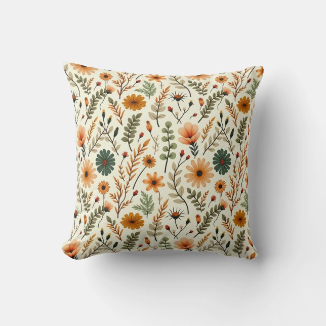 Almofada Flores Boho Bege e Marrom (Frente)