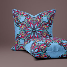Almofada Flores Boho em Azul Céu