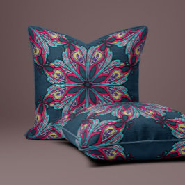 Almofada Flores Boho em Azul Marinho Profundo